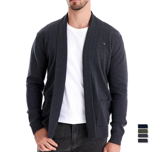 Men Casual Knitted Cardigan Sweater Cotton Blend Open Front Long Sleeve Top With Pockets For Daily Office Business Style