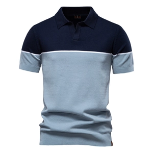 Polo en maille à manches courtes pour homme avec design color-block bleu marine