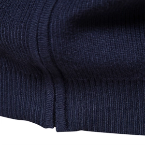 Deep blue men's knitted cardigan featuring premium ribbed texture and vertical weave detail