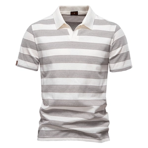 Herren Gestreiftes Polo-Shirt Kurzarm Baumwollmischung Gestricktes Revers Top Lässig Atmungsaktiv Urban Mode Sommer Bekleidung