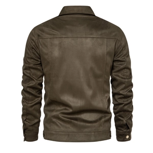 Deep olive green men's casual lapel jacket with refined matte faux suede finish