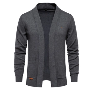 Men's Casual Knitted Cardigan Shawl Collar Open Front Sweater With Pockets Cotton Long Sleeve Urban Style Knitwear For Men