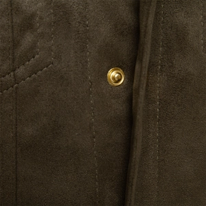 Deep olive suede jacket for men with premium gold metallic buttons and precision stitching