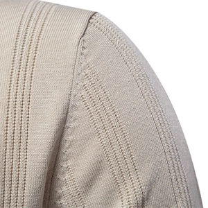 Men's light beige short sleeve knit polo shirt featuring a premium vertical rib texture