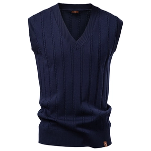 Men's Business Casual V-Neck Cable Knit Vest Viscose Blend Sleeveless Sweater Retro Thick Elastic Waistcoat Autumn Winter Outerwear
