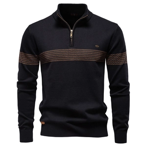 Men's Casual Business Half Zip Knitted Sweater Cotton Blend Slim Fit Long Sleeve Stand Collar Pullover Autumn Jumper Top