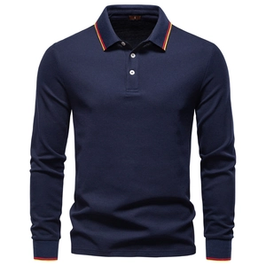 Men's Long Sleeve Polo Shirt Cotton Blend Pique Fabric Contrast Stripe Trim Lapel Collar Casual Business Top For Men