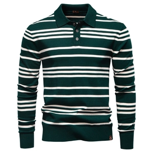 Herren Gestreiftes Strick-Poloshirt Reverskragen Langarm Viskose Polyester Lässig Herbst Winter Business Pullover Top