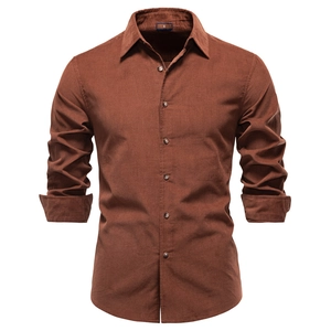 Camicia Casual da Uomo in Velluto a Coste Puro Cotone Manica Lunga Colletto a Revers Abbottonato per Autunno Stile Urban