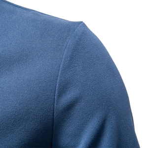 Mens blue long sleeve winter sweatshirt with stand collar and premium velvet texture