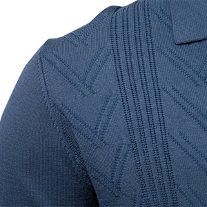Pull en tricot bleu roi pour hommes avec col en V et motif texturé en chevrons