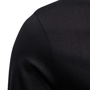 Men's slim fit V-neck long sleeve cotton shirt in black with premium twill texture