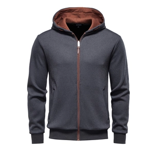 Sweat à Capuche Zippé pour Homme Doublé Polaire Bloc de Couleur Polyester Élasthanne Manches Longues pour Hiver Décontracté Affaires