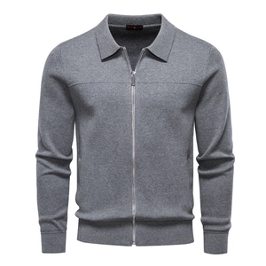 Cardigan en Tricot Décontracté pour Hommes 100% Coton avec Fermeture Éclair Col à Revers Pull Manches Longues Automne Hiver