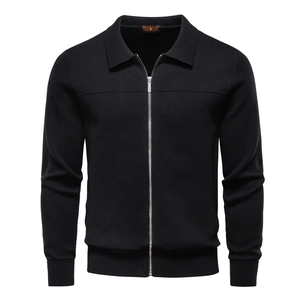 Gilet en maille noir pour homme avec fermeture éclair, col montant et finitions bord-côte