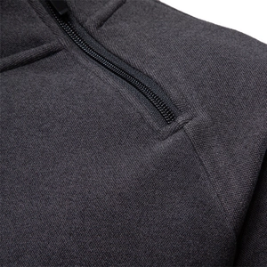 Men's dark grey half-zip sweatshirt with premium knit texture and standing collar