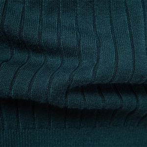 Men's dark green turtleneck knit sweater with vertical rib texture for autumn winter