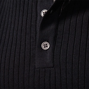 Classic men's black ribbed knit Henley shirt with premium button detail and texture
