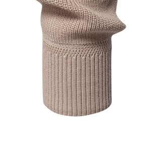 Men's khaki half-zip sweater featuring premium ribbed cuffs and thick knit texture