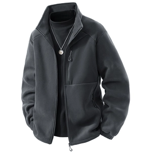 Giacca in pile da uomo color carbone con collo alto e cerniera per calore all'aperto