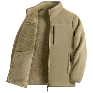 Giacca tattica in pile kaki da uomo con fodera termica spessa e design outdoor antivento
