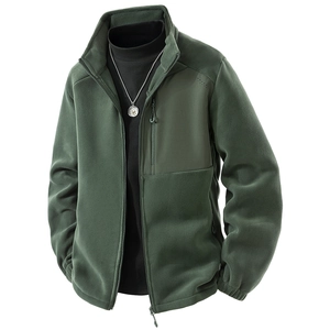 Giacca in pile verde scuro da uomo con collo alto e tasca sul petto con zip