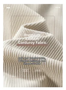 Detailed macro shot of premium corduroy fabric texture in off-white showing ribbed vertical stripes