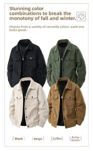 Detail showing mens corduroy jackets in black, beige, coffee, and army green colors