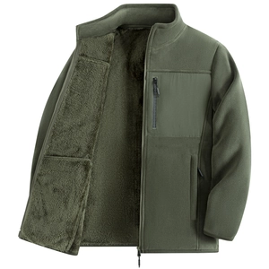 Giacca tattica in pile verde oliva da uomo con zip integrale e calda fodera felpata