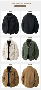 Grid view of corduroy work jackets in black, beige, army green and coffee color options