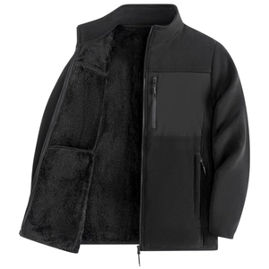 Giacca tattica in pile da uomo nera con fodera termica e tasche con cerniera per outdoor