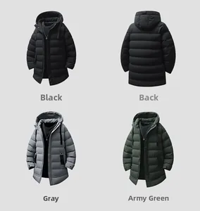 Vista dettagliata dei cappotti invernali trapuntati da uomo in nero, grigio e verde militare