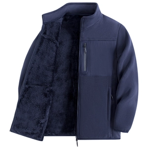 Giacca tattica in pile blu marino da uomo con fodera in calda lana d'agnello e collo alto