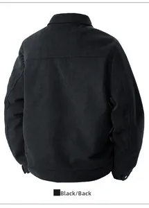 Detail view of the black corduroy jacket back showing texture and horizontal seams
