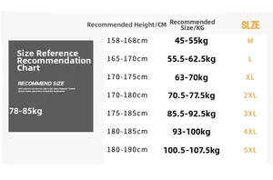 Size chart for men's winter jacket with height and weight recommendations in M to 5XL