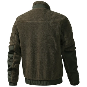 Detailansicht der Rückseite der olivgrünen Fleecejacke mit Materialmix und Textur