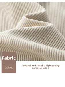 Macro detail of high-quality corduroy fabric texture in creamy white for men's jackets