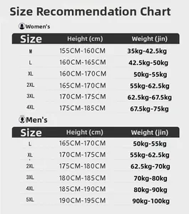 Detailed size recommendation chart for men and women polar fleece jackets and outerwear