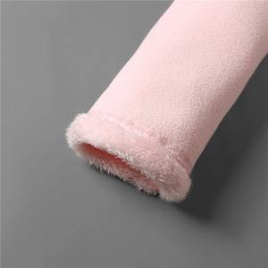 Detail shot of pink polar fleece cuff with thick faux fur lining for warmth