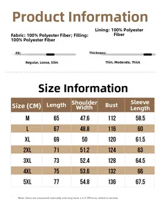 Detailed size chart for men's winter corduroy jacket featuring precise measurements from M to 5XL