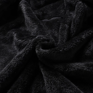 Macro detail of high-quality thick black polar fleece fabric with soft plush texture
