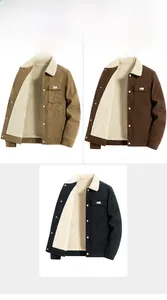 Men's corduroy jackets in khaki, coffee, and black with warm fleece lining