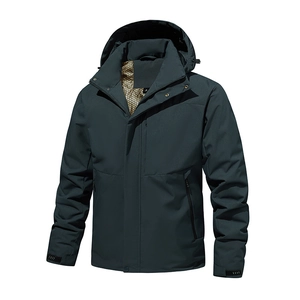 Waterproof thermal graphene hooded jacket in dark cyan with windproof fabric