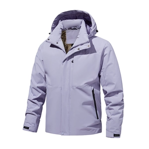 Waterproof purple hooded graphene jacket with windproof design and functional pockets