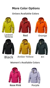 Detailed grid showing multi-color waterproof thermal jackets in eight vibrant outdoor shades