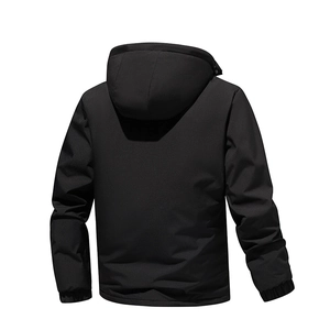 Classic black hooded windproof outdoor jacket with detachable hood and fleece lining
