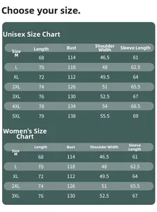 Detailed unisex size chart for graphene padded jacket with length and chest measurements