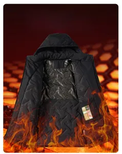 Detail of graphene thermal lining with geometric embossing in men's hooded jacket