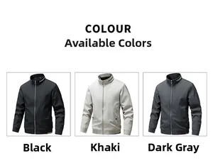 Detailed comparison of slim fit windproof jackets in black, khaki, and dark grey colors