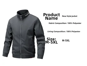 Detail view of charcoal grey slim fit jacket with stand collar and zipped front